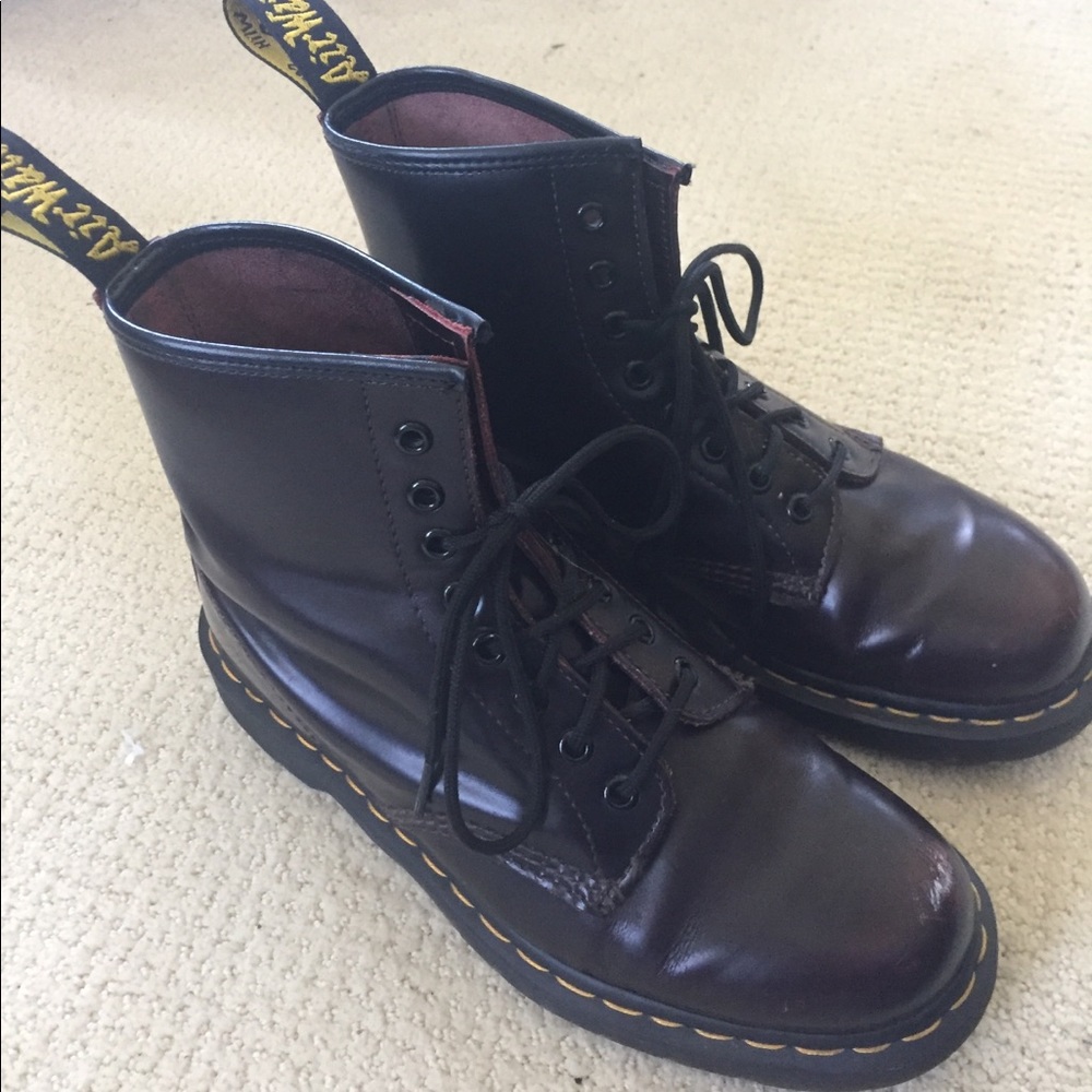 Dark maroon patent leather Dr. Martens
